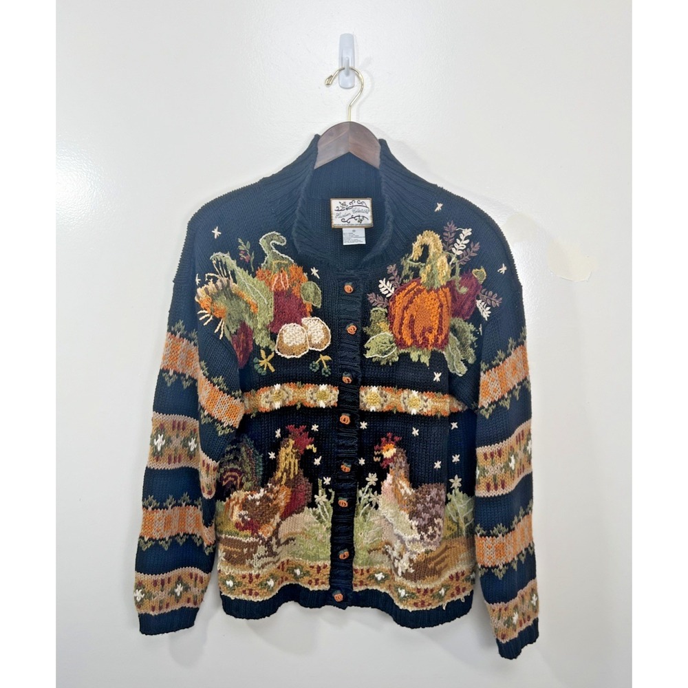 VTG Heirloom Collectibles Womens Cardigan Sweater M Fall Pumpkin Festive Holiday